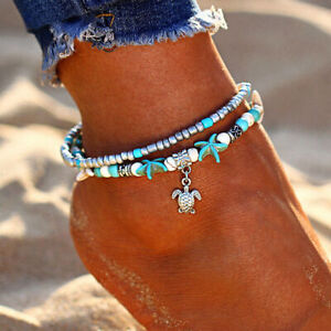 Boho Turtle Pendant Ankle Bracelet Women's Beaded Adjustable Beach Jewelry Gifts