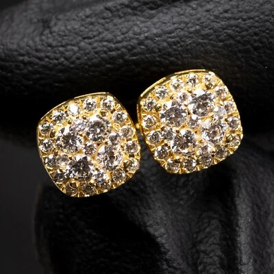 Aretes pequeños con racimo cuadrado cubo 3D de plata de ley 925 de oro amarillo Foto 1 de 4