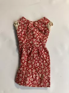 Barbie Fashion Doll Vintage Dress Red White Floral Metal Snap - Picture 1 of 1