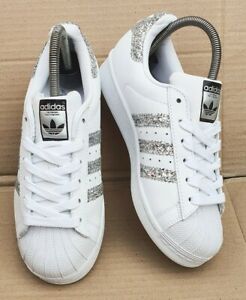 women's adidas silver superstar glitter trainers