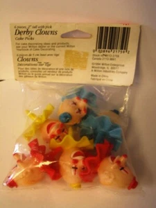 Vintage 1994 Wilton Derby Clown Cake/Cupcakes Decoration Picks. (Pk. Of 6) NEW - Picture 1 of 10