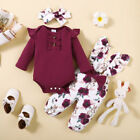 Newborn Baby Girls Ruffle Romper Floral Tops Dungaree Pants Outfit Set Clothes