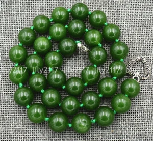 Natural 12mm Taiwan Green Jade Gems Necklace Tibetan silver love clasp 18'' - Picture 1 of 4