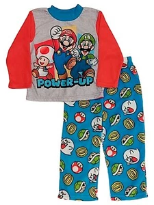 Super Mario Boys Blue Power-Up Mario Luigi & Toad 2 Piece Pajama Sleep Set 4 - Picture 1 of 1
