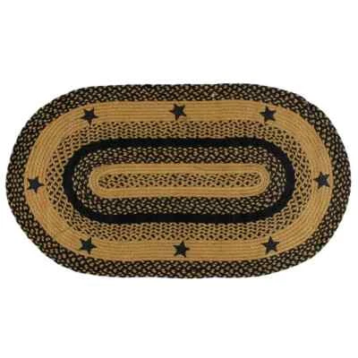 Star Black Braided Area Rug By IHF Rugs. Oval & Rectangle. Many Sizes. Black/Tan - Image 1 of 4