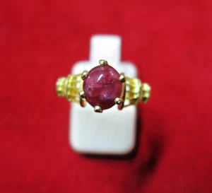 Anillo rubí birmano redondo natural - oro de 18 quilates, talla 8 de EE. UU., joyería fina para mujer - Imagen 1 de 8