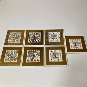 Vintage 1960er schwedischer Berggren 12 Days Of Christmas 7 Fliesen Untersetzer Goldakzent - Bild 1 von 14