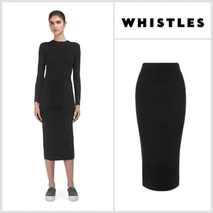 WHISTLES Black Ribbed Knitted Tube Midi Skirt Size M (Small) Blended + Cashmere - Picture 1 of 14