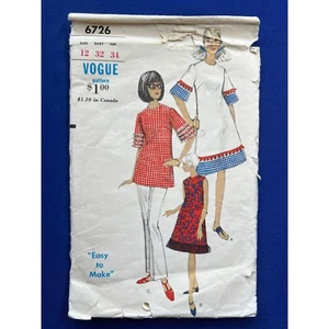 Vogue Sewing Pattern 6726 One Piece Dress Size 12 Bust 32 Hip 34 Cut Complete - Picture 1 of 3