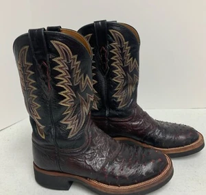 Lucchese T4115HD Men's 8 D Brown Full Quill Ostrich Leather Crepe Soles Boots - Picture 1 of 9