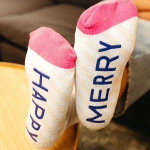 New Message Socks Happy Merry Socks Holiday Gift Socks - Picture 1 of 3