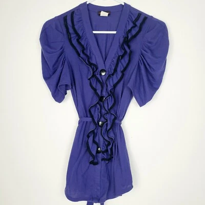 Camisa Cocomo para mujer púrpura negra con volantes talla S manga corta Foto 1 de 4