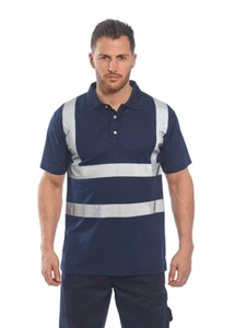 Portwest F477 Safety Work Wear Polo Shirt with Reflective Tape - Picture 1 of 4