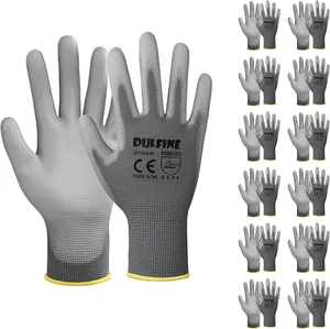 Guantes de trabajo de seguridad con revestimiento de PU, 12 pares, color gris, s - Picture 1 of 1