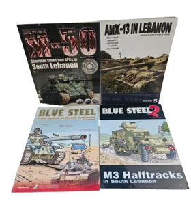 4X LOT BLUE STEEL T55 + 2 M3 HALFTRACKS + 4 M-50 LEBANON + 5 AMX-13 IDF RARE - Foto 1 di 5