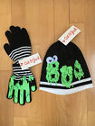 NWT CAT  JACK Black/White Knit Hat  Gloves Set BOO 2T-5T Toddler Girl or Boy