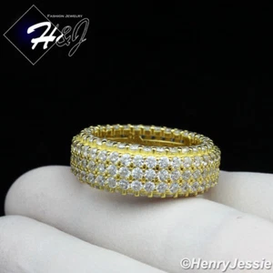 MEN 925 STERLING SILVER FULL CUBIC ZIRCONIA 9MM GOLD PLATED WEDDING RING*GR93 - Picture 1 of 4