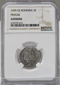 1695 GE Bohemia 3K Prague Silver 3 Kreuzer NGC Genuine - Picture 1 of 2