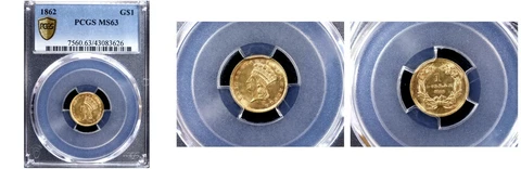 1862 G$1 MS63 PCGS-PQ-Gold Dollar Cover