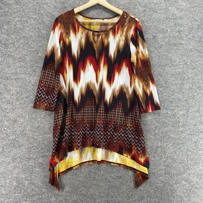 Cato Blouse Women S Small Brown Striped 3/4 Sleeve Round Neck Pullover Casual - Image 1 of 4