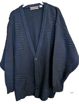 Vtg Sergio Valente Cardigan Sz XLT Geometric Grandpa Core Knit Retro Dad Teacher - Image 1 of 4