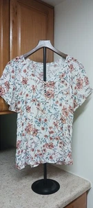 Maurices Women's Floral Top Blouse XL Side Slits Blue Orange (W) - Picture 1 of 6