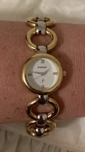 Fossil F2 Gold Silver Tone Circles Bracelet Band ES-8822 Round Dial New Battery - Picture 1 of 7
