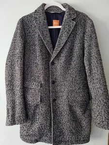 Hugo Boss Orange Speckled Black Pea Coat UK:48 Wool Blend - Picture 1 of 5