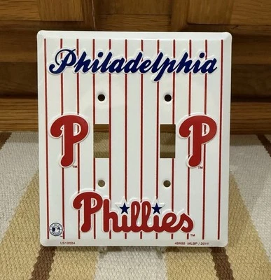 Philadelphia Phillies Baseball Light Switch Plate Dual Double Man Cave Ball Bat - Image 1 of 4