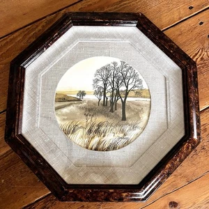 VINTAGE LANDSCAPE TREES RARE ART PRINT BY ARTIST DODY VEGVARY 17” Framed Octagon - Picture 1 of 11
