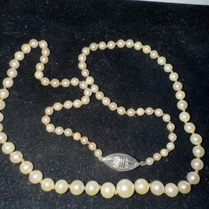 Necklace Natural? Salt Water Pearl 14k White Gold 17” Art Deco Clasp Antique - Picture 1 of 24