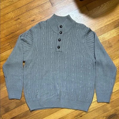 John Blair Hombre Talla XLG Gris Cable Tejido Suéter Cuello Soporte 4 Botones Cuello en V Foto 1 de 4