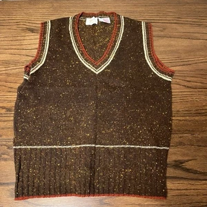 Vtg 60’s Women’s Wool Blend Brown Tweed Peppy Vest Academia L Casual Career - Picture 1 of 8