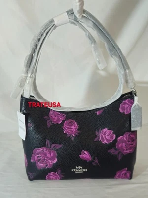 NWT Coach Laurel Shoulder Bag With Floral Print CCE26 Black Purple Authentic - Image 1 of 4