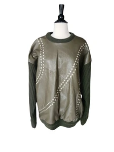 Bagazio Leder Pullover Herren groß Vintage 90er Hip Hop olivgrün Streetwear - Bild 1 von 9
