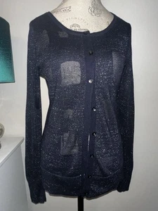Simply Vera Vera Wang Cardigan Womens S Small Navy Metallic Sheer Squares L MINT - Picture 1 of 6