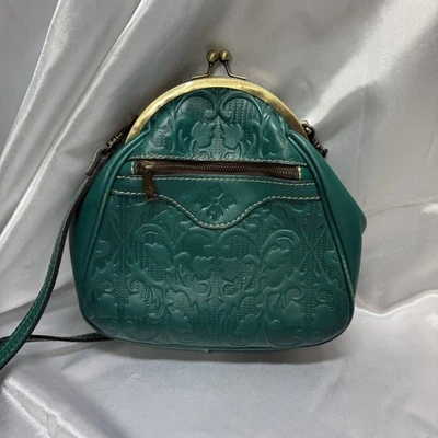 Bolso sin asas Patricia Nash Portafina marco bloqueo de beso cuero italiano tooled verde Foto 1 de 4