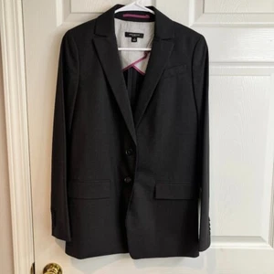 Ann Taylor Size 2 Virgin Wool Blend Button Up Stretch Blazer Dark Charcoal Gray - Picture 1 of 11