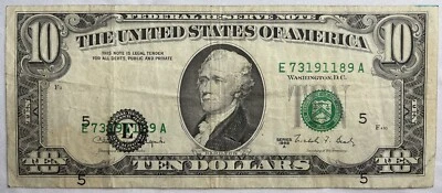 1988-F Federal Reserve $10 Dollar HARD Error Note TO FIND, SEE PHOTO REAL NEAT - Image 1 of 2