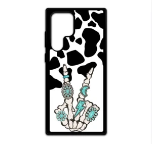 Cow Print Western Skeleton Hand Phone Case Durable Shockproof Protective - Picture 1 of 10