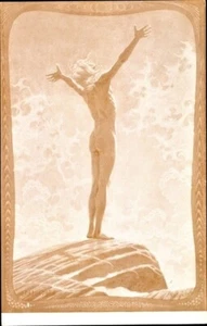 FIDUS Art Nouveau Artist Postcard; Light Prayer, Man Standing on a Rock; MINT - Foto 1 di 2