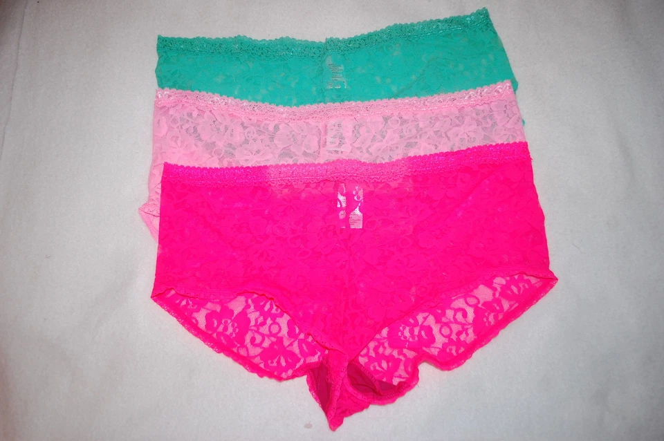 LOTE DE 3 PR bragas de encaje hipsters Lowrise SEA VERDE ROSA INTENSO XS-S para jóvenes mujeres Foto 1 de 1