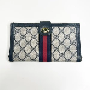 GUCCI Vintage Navy Supreme Web Ophidia Trifold Long Wallet Monogram FLAW 4 x 7.5 - Picture 1 of 12