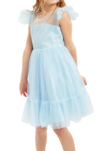 Abito da Cerimonia Bambina Ornella in Tulle Azzurro Elegante e Raffinato - Foto 1 di 4