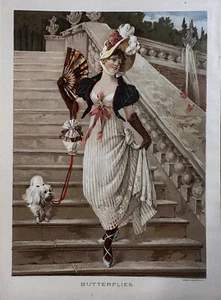 1889 Butterflies Original Antique Lithograph Art Print - Picture 1 of 3