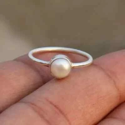Pearl Solid 925 Sterling Silver Statement Handmade Women Gift Ring All Size M688 - Image 1 of 4