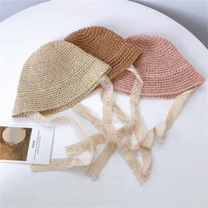 Summer Straw Kid Hat Lace Bow Baby Girl Cap Beach Children Sun Hat Princess Hats - Picture 1 of 15