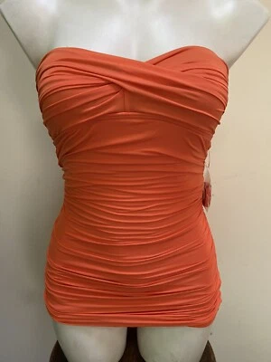 NUEVO SIN ETIQUETAS Carmen Marc Valvo traje de baño de una pieza twist top traje de baño 4 naranja Foto 1 de 4