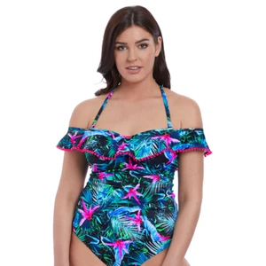 Freya Swim Jungle Flower AS5843 Black Tropical UW Padded Bardot Tankini 30F - Picture 1 of 6