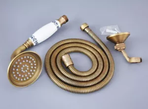 Cabezal de ducha de mano antiguo teléfono de latón cerámica con manguera de 1,5 m, soporte - Imagen 1 de 6
